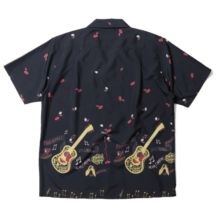 41237 POLYESTER ALOHA SHIRT (GUITER) - BLACK