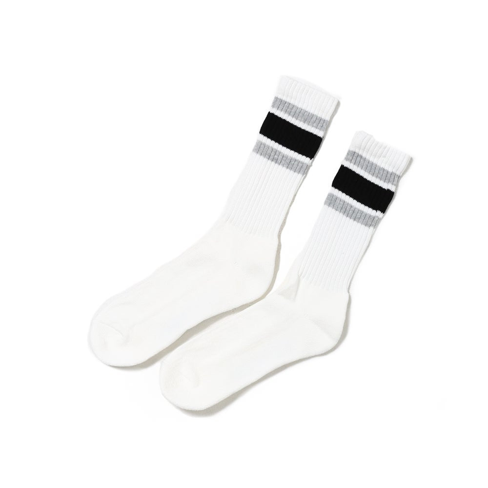 Ribbed Line Socks Crew Length 3-Pair Set-C - MULTI COLOR