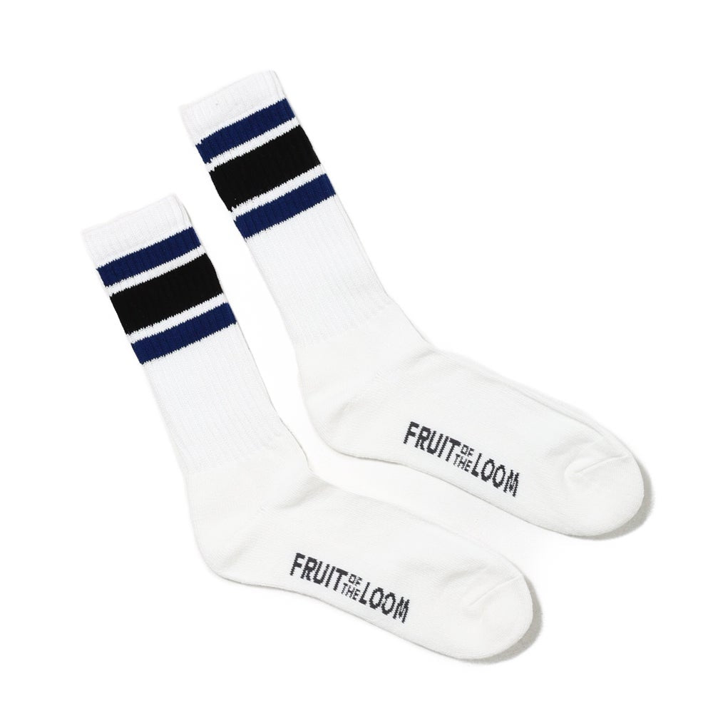 Ribbed Line Socks Crew Length 3-Pair Set-D - MULTI COLOR