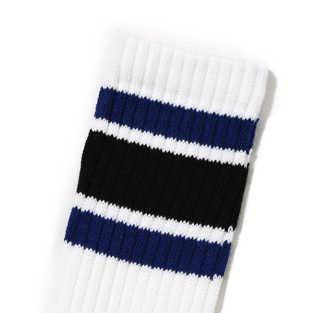 Ribbed Line Socks Crew Length 3-Pair Set-D - MULTI COLOR