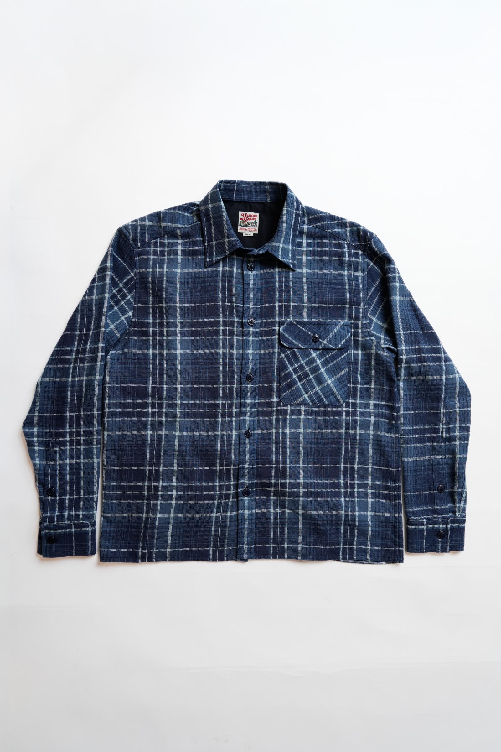 Open Collar Shirt - Blue Check