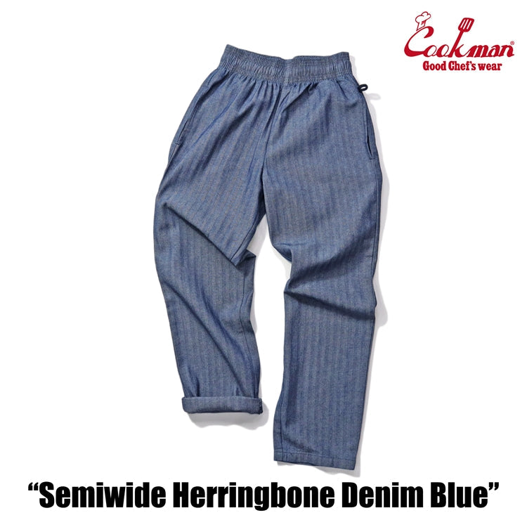 CHEF PANTS SEMIWIDE HERRINGBONE DENIM - BLUE