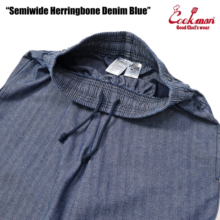 CHEF PANTS SEMIWIDE HERRINGBONE DENIM - BLUE