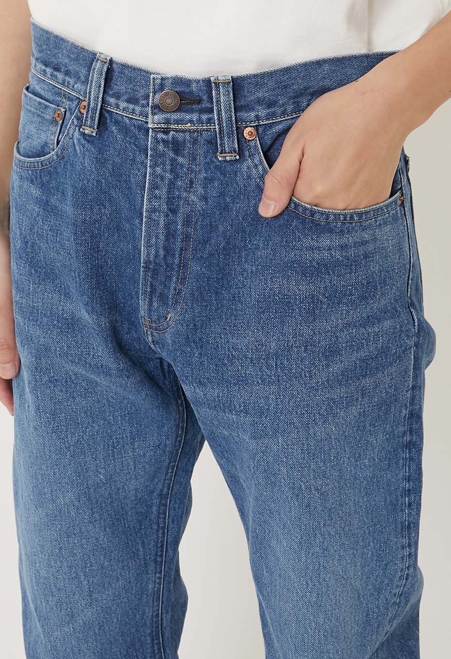 SELVEDGE DENIM FADE SLIM STRAIGHT JEANS - BLUE