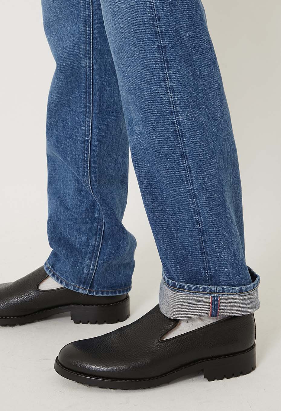 SELVEDGE DENIM FADE SLIM STRAIGHT JEANS - BLUE