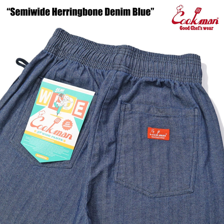 CHEF PANTS SEMIWIDE HERRINGBONE DENIM - BLUE