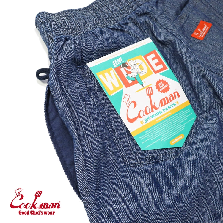 CHEF PANTS SEMIWIDE HERRINGBONE DENIM - BLUE