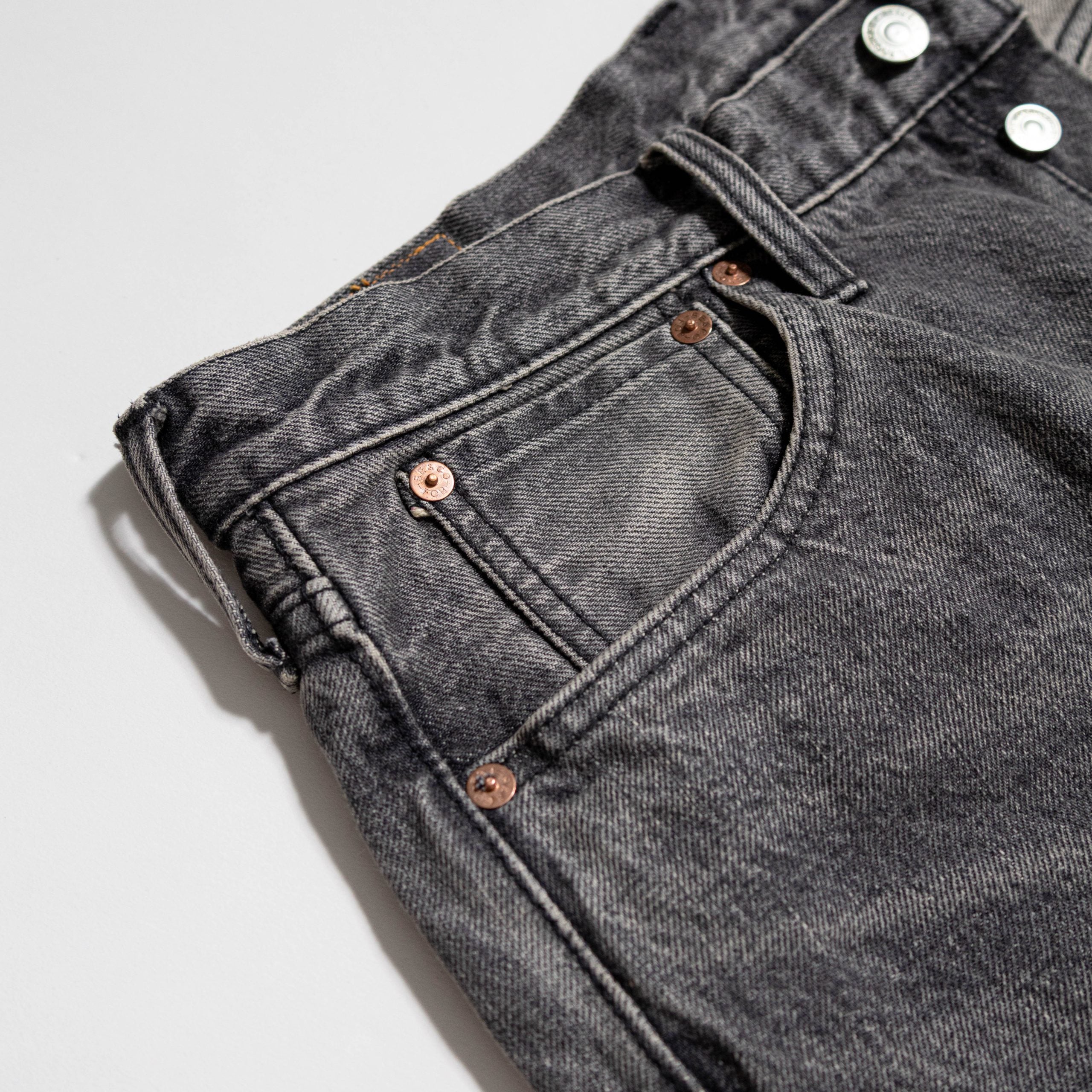 F153 SELVEDGE DENIM TAPERED 5P - BLACK USED WASH