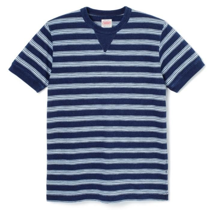 INDIGO SLUB JERSEY SHORT-SLEEVED SWEATSHIRT T-SHIRT - INDIGO BORDER