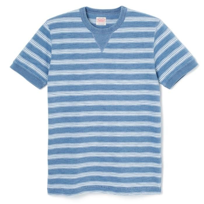 INDIGO SLUB JERSEY SHORT-SLEEVED SWEATSHIRT T-SHIRT - FADE INDIGO BORDER