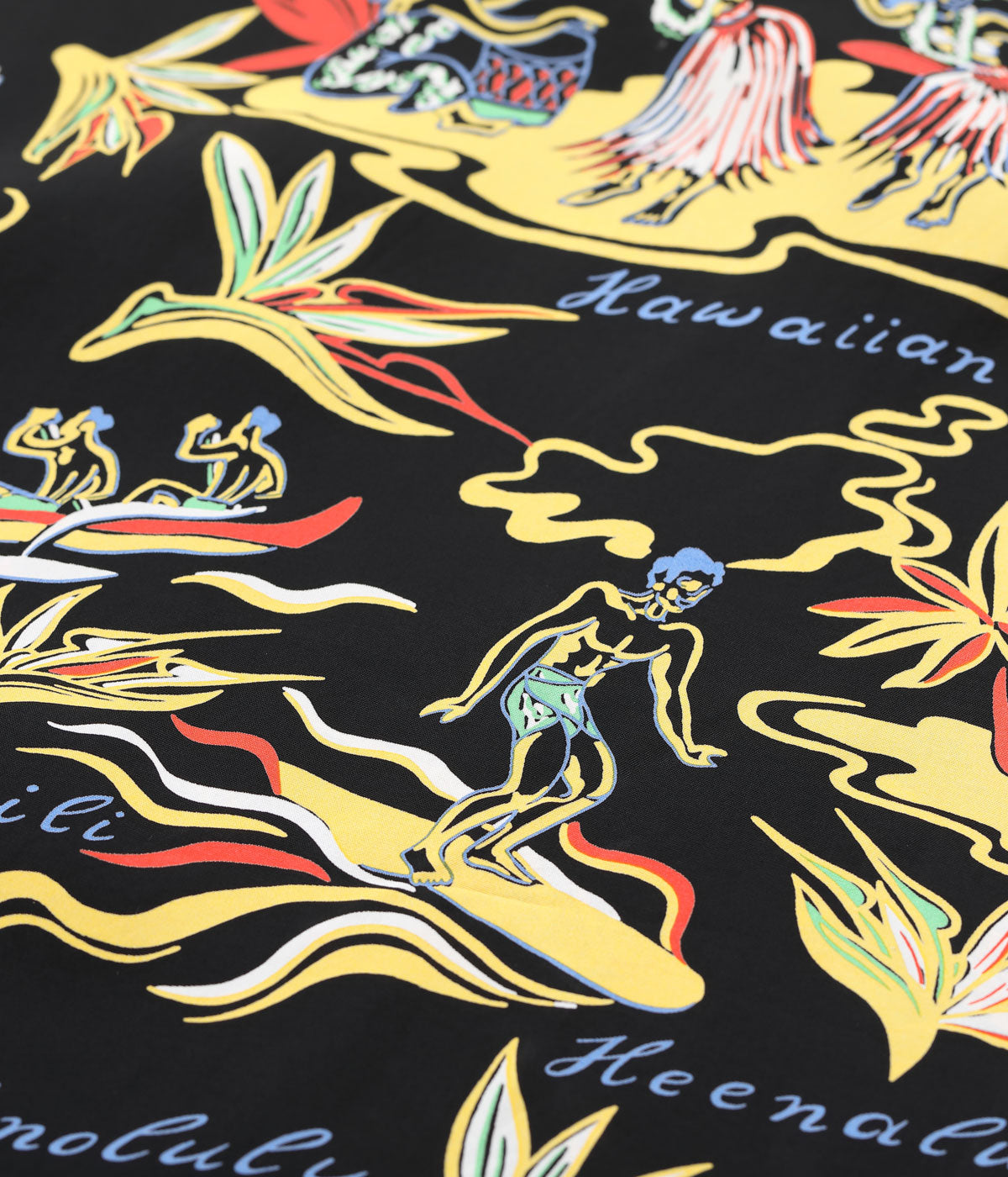 SS39411 RAYON HAWAIIAN SHIRT “HAWAIIAN HULA” - BLACK