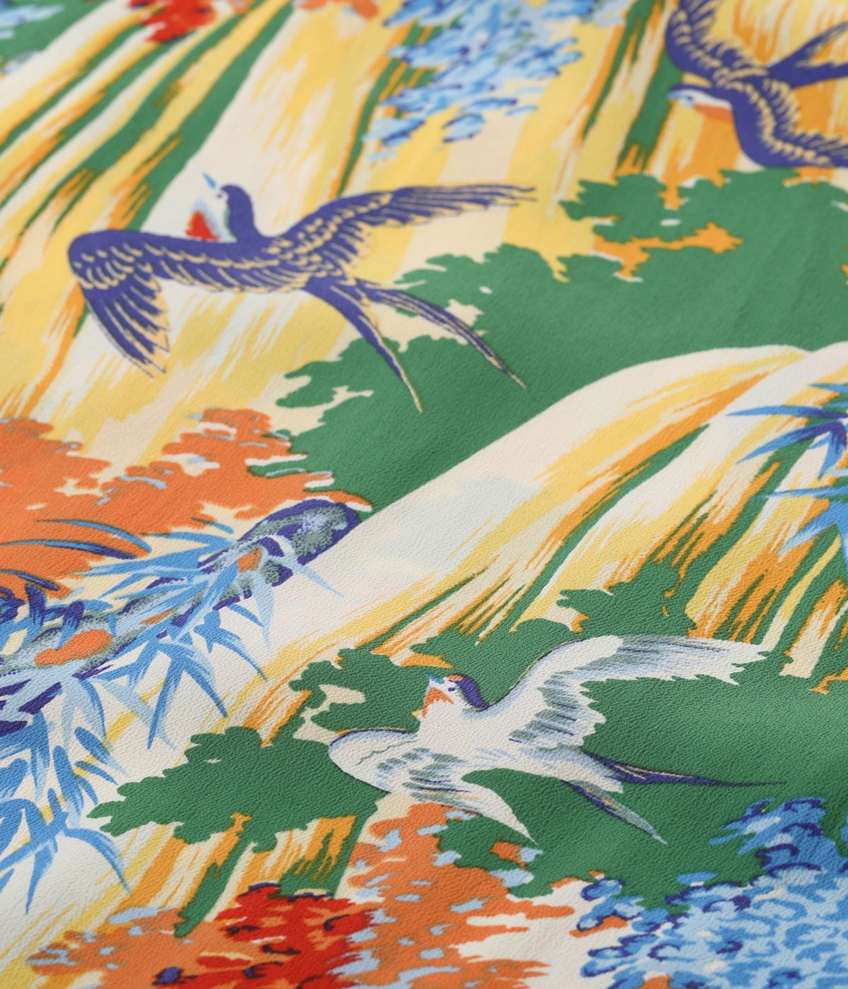 SS39426 RAYON HAWAIIAN SHIRT “SWALLOW WILDLY FLUTTERING” - GREEN