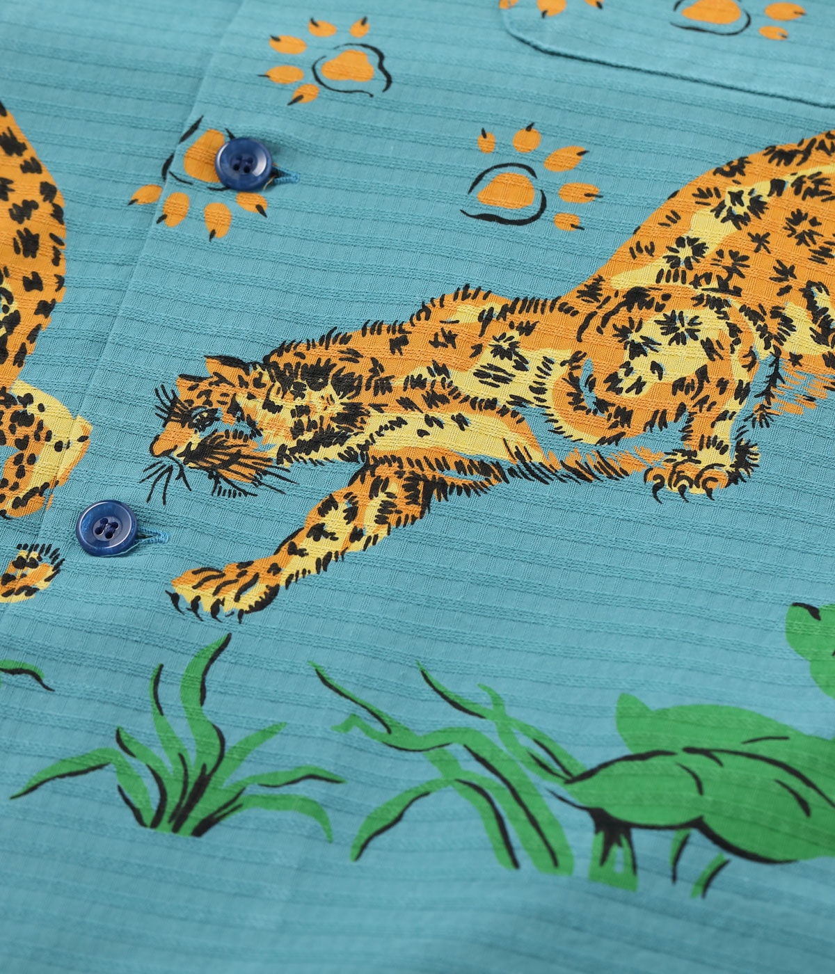 SH39720 DOBBY COTTON OPEN SHIRT LEOPARD - BLUE
