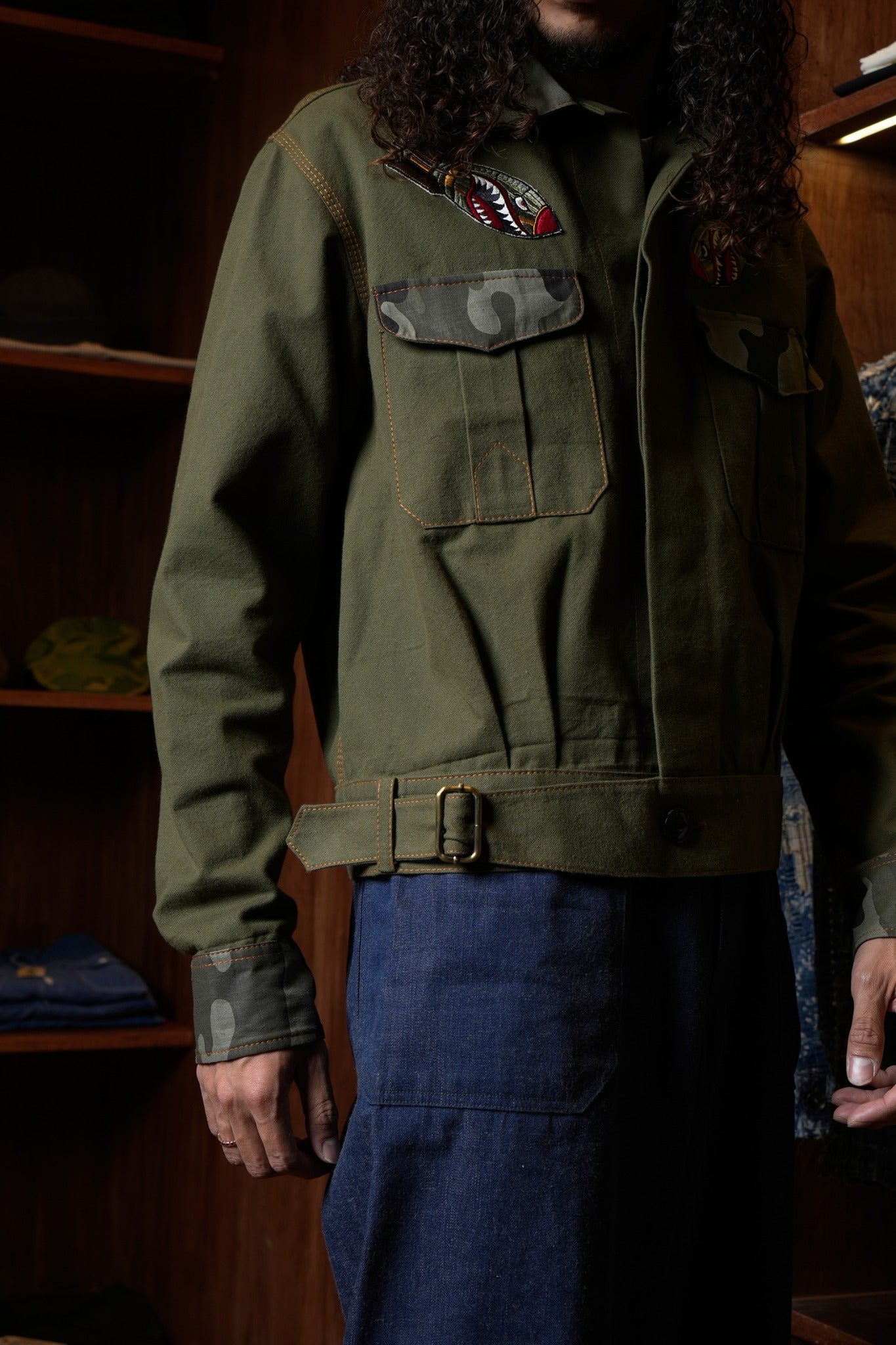 AK/PR/LOT2/JKT/027 Army Bomber Vintage Club AK Japanese Selvedge - OLIVE