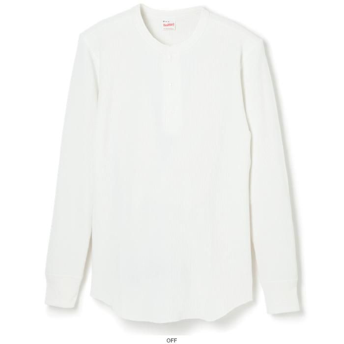OPEN-END WAFFLE HENLEY NECK LONG-SLEEVE T-SHIRT - OFF WHITE
