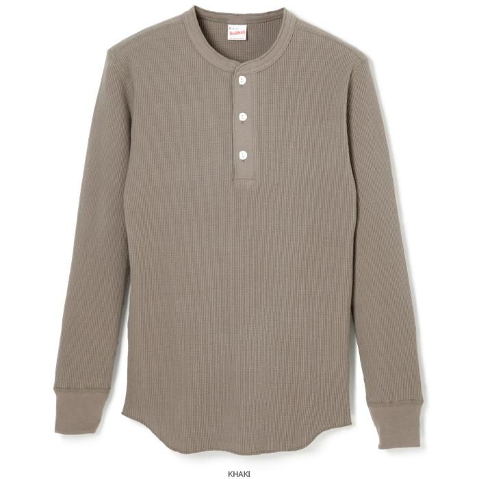 OPEN-END WAFFLE HENLEY NECK LONG-SLEEVE T-SHIRT - KHAKI