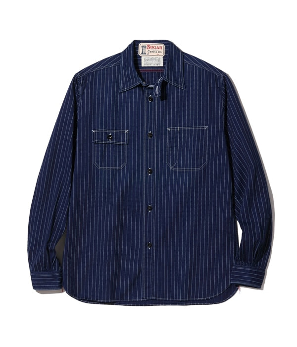 SC25551  SUGAR CANE FICTION ROMANCE 8.5OZ. WABASH STRIPE WORK SHIRT - INDIGO WABASH