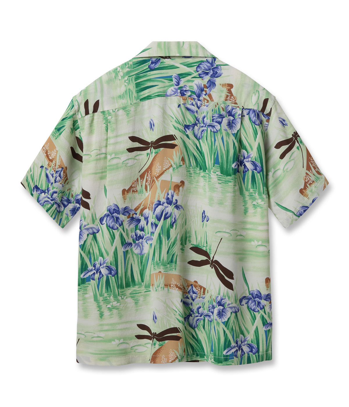 SS39218 RAYON HAWAIIAN SHIRT “IRIS & DRAGONFLY - BROWN