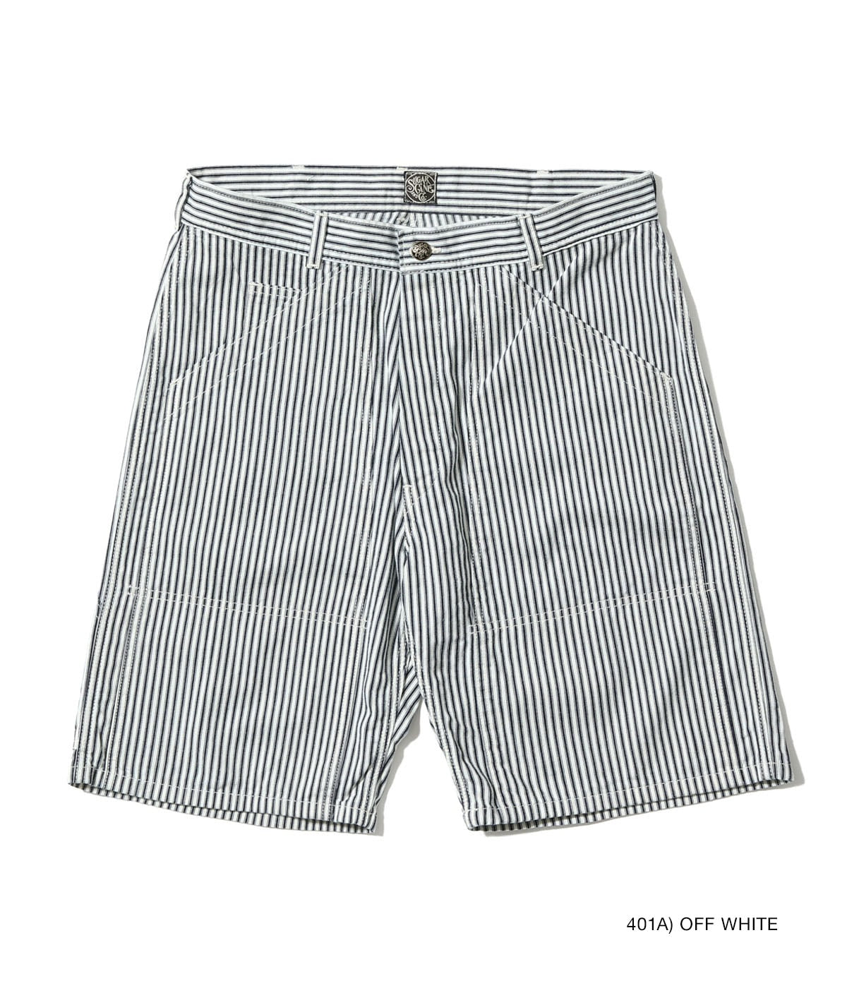 SC52640 FICTION ROMANCE 6oz. INDIGO STRIPE DOUBLE KNEE SHORTS - OFF WHITE
