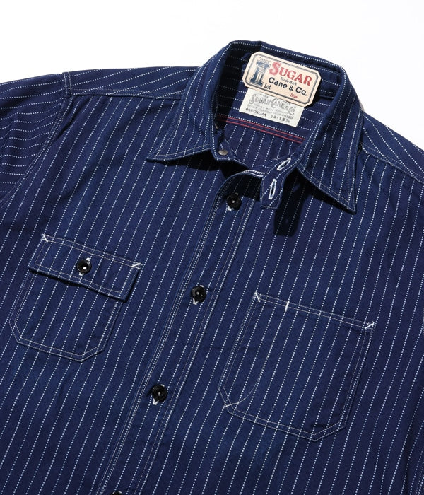 SC25551 SUGAR CANE FICTION ROMANCE 8.5OZ. WABASH STRIPE WORK SHIRT - INDIGO WABASH