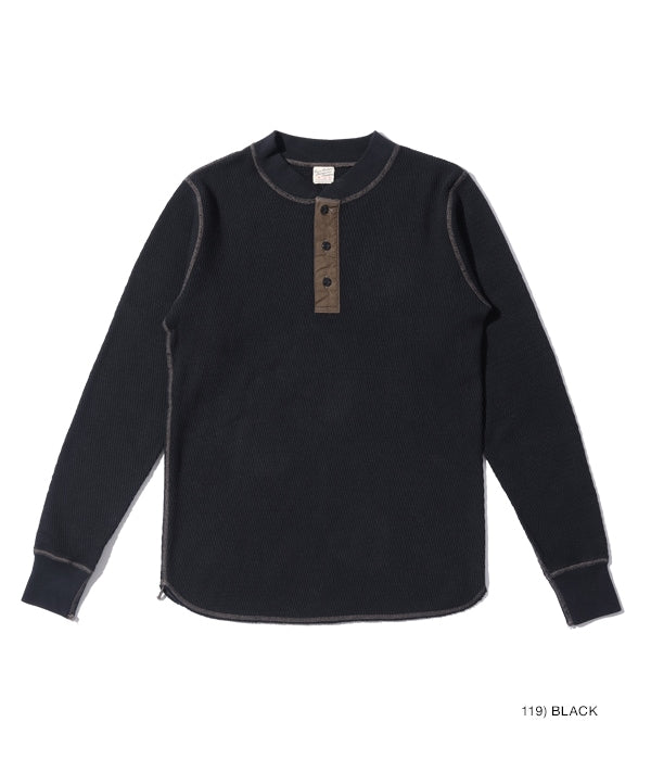 BR68130 BUZZ RICKSON'S THERMAL HENLEY NECK T-SHIRT - BLACK