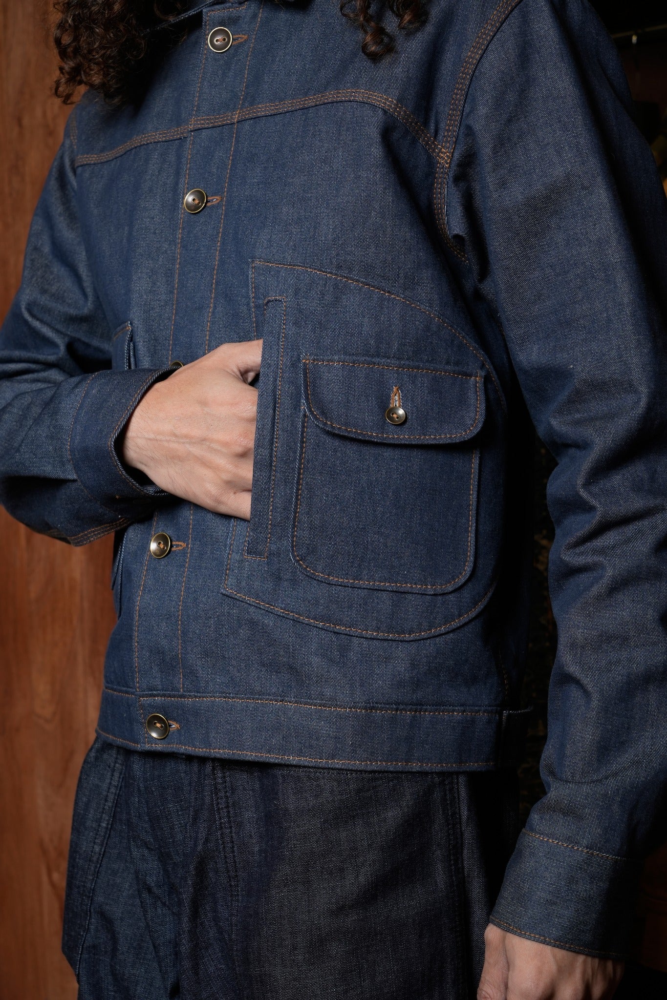 AK/PR/LOT2/JKT/029 Denim Document Jacket with curved yoke White Japanese selvedge - INDIGO