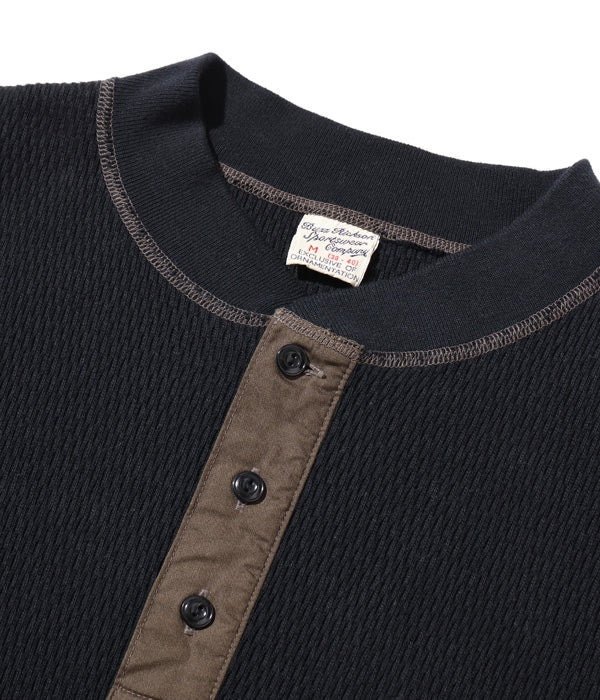 BR68130 BUZZ RICKSON'S THERMAL HENLEY NECK T-SHIRT - BLACK
