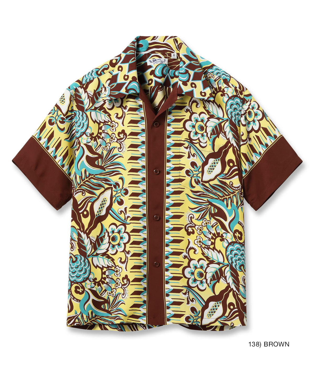 SS39430 RAYON HAWAIIAN SHIRT “FLOWER FIELD BORDER” - BROWN