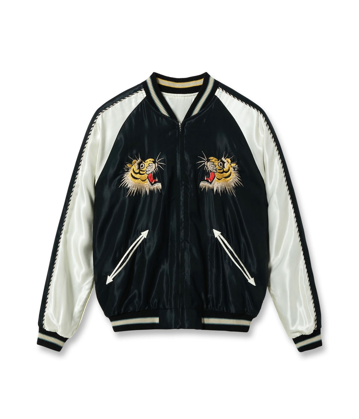 TT15877-119 Mid 1950s Style Acetate Souvenir Jacket “ROARING TIGER” × “BLACK DRAGON” - BLACK