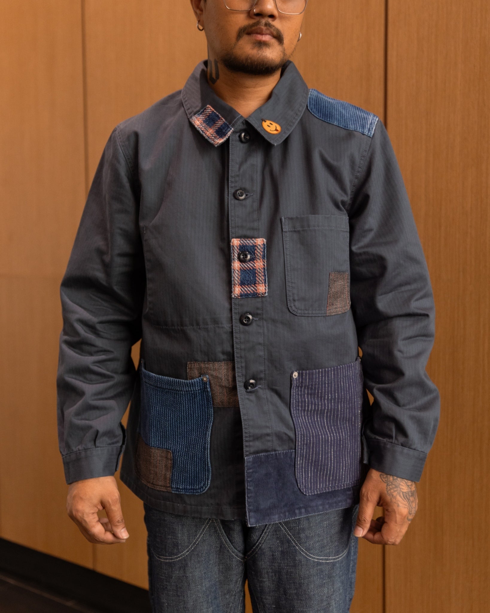 COTTON HBT PATCHWORK EURO WORK JACKET TYPE2 - NAVY