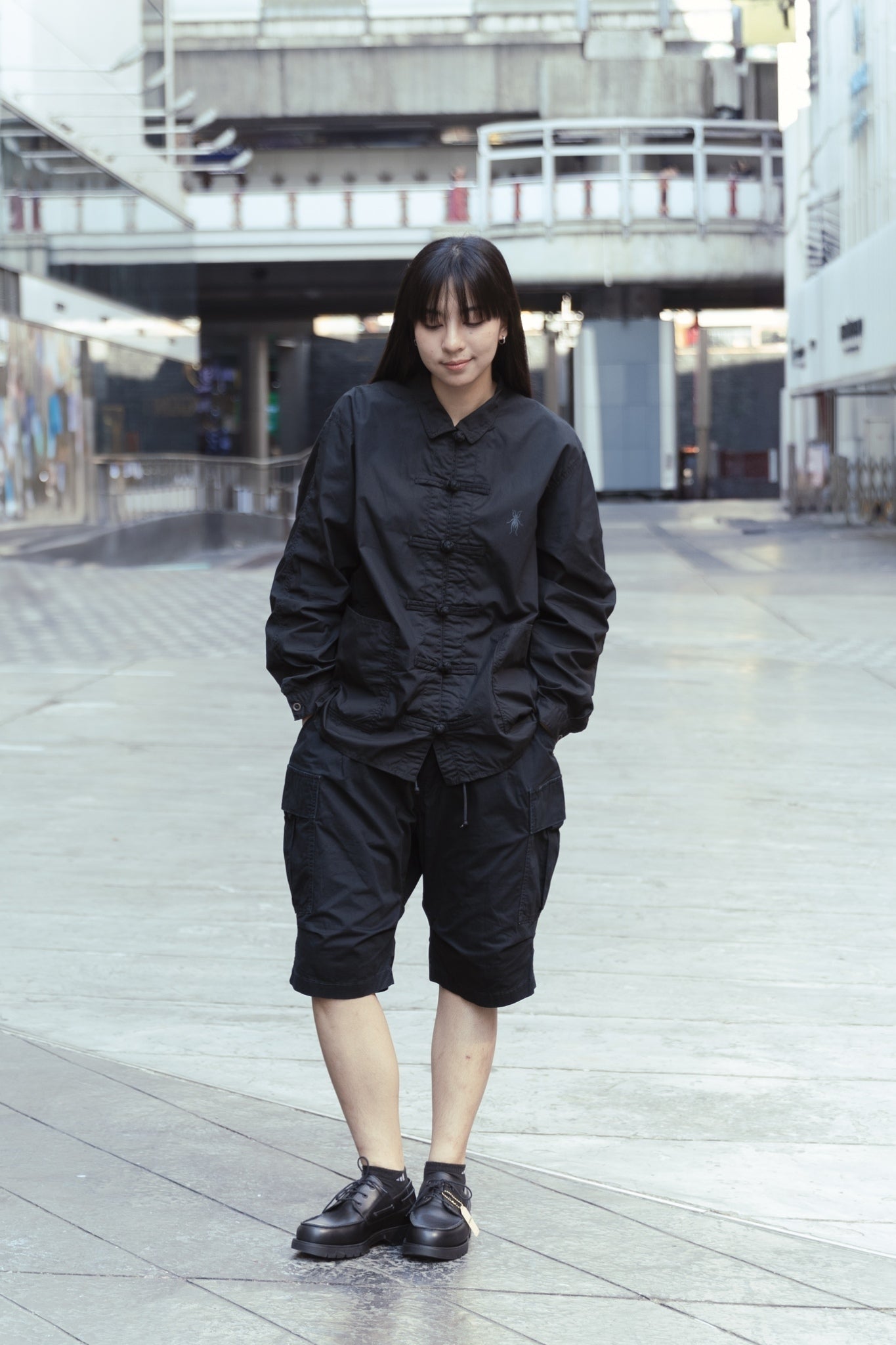 LIGHT POPLIN CHINESE SHIRT JACKET - BLACK