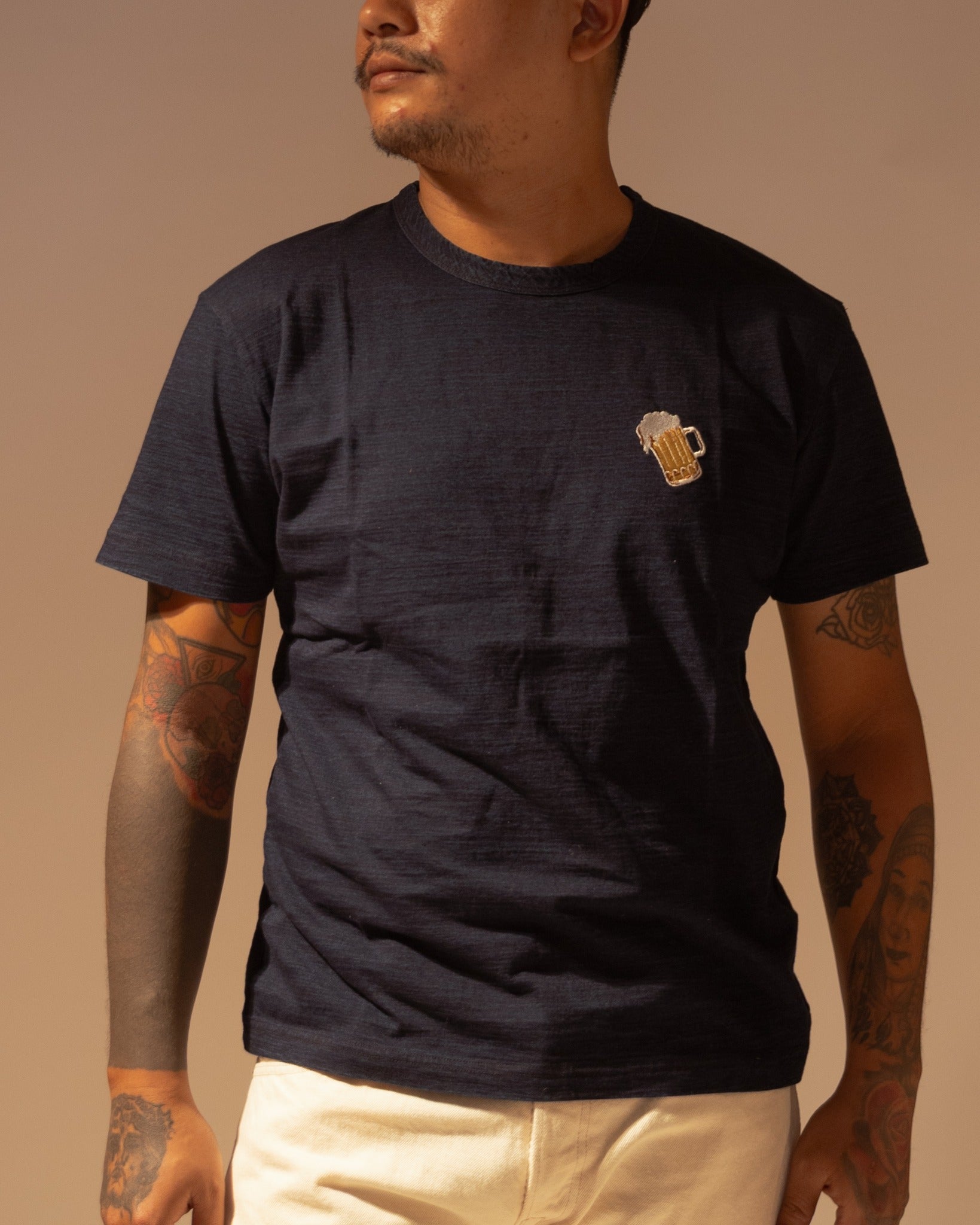 5406-2 SUMMER EMBROIDERED INDIGO TEE S/S - BEER