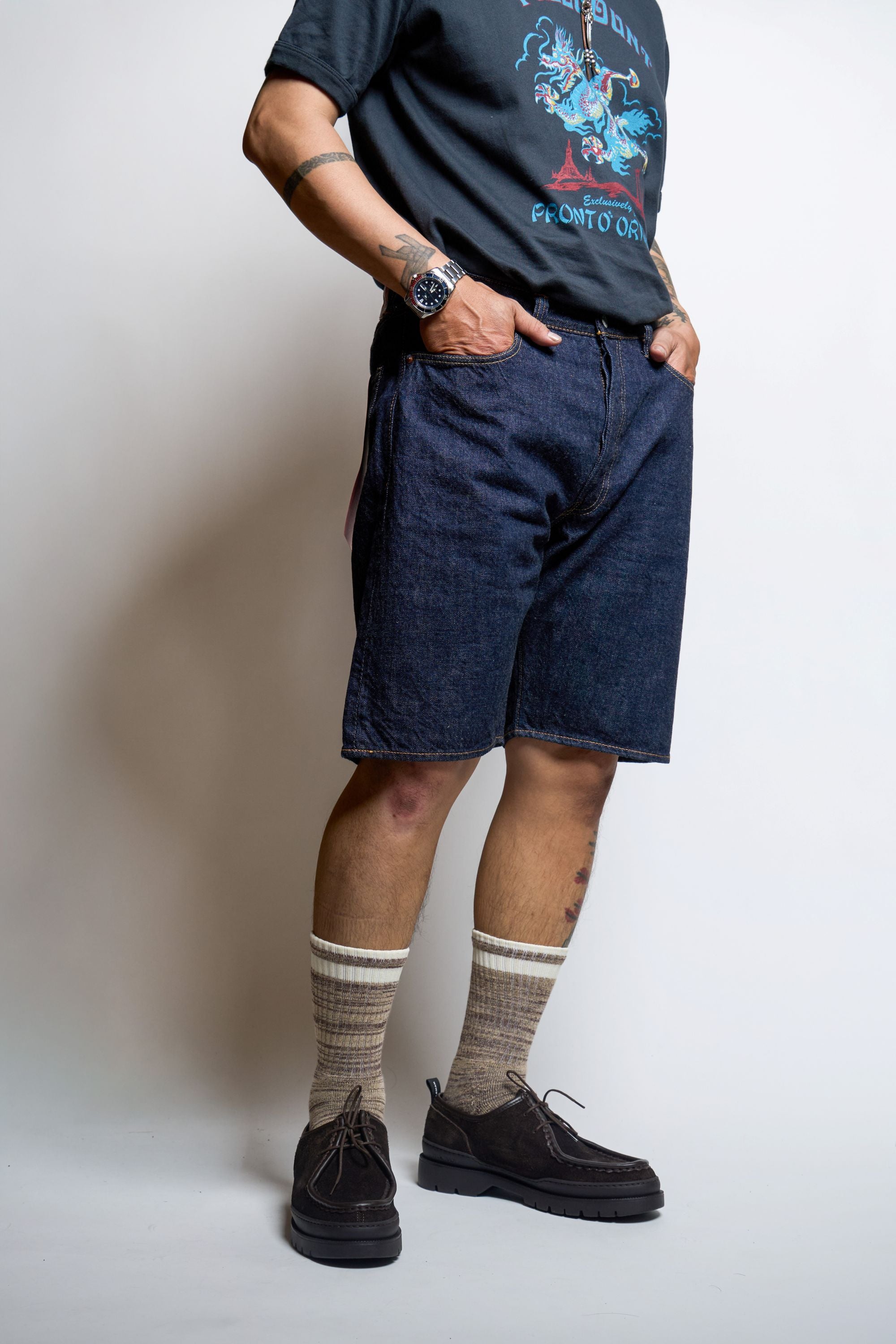 1904PRNT 5P Denim Shorts - INDIGO BLUE