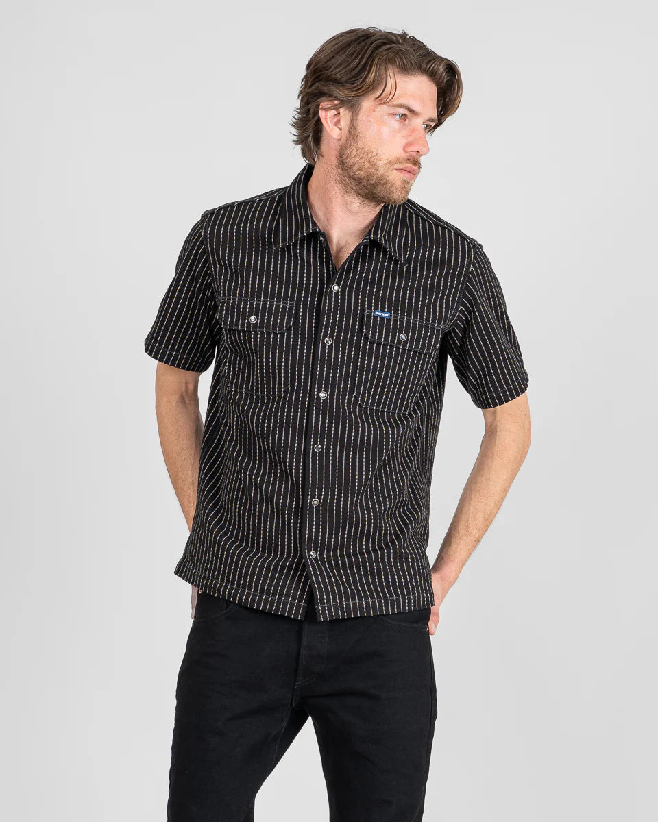 IHSH-416 10oz Wabash Short Sleeved Mechanic Shirt - BLACK