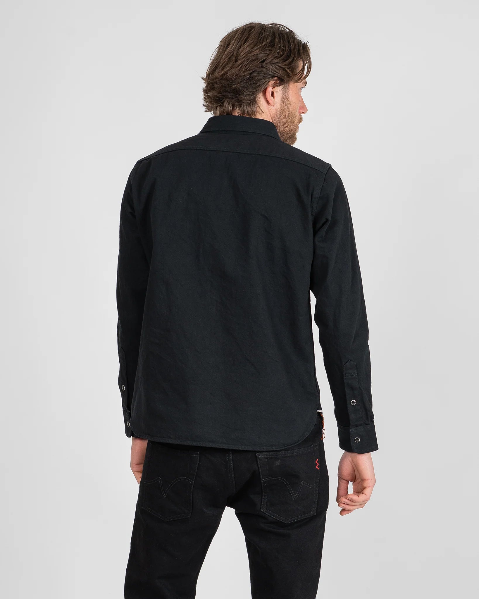 IHSH-338 12oz Selvedge Denim Work Shirt With Snaps - BLACK