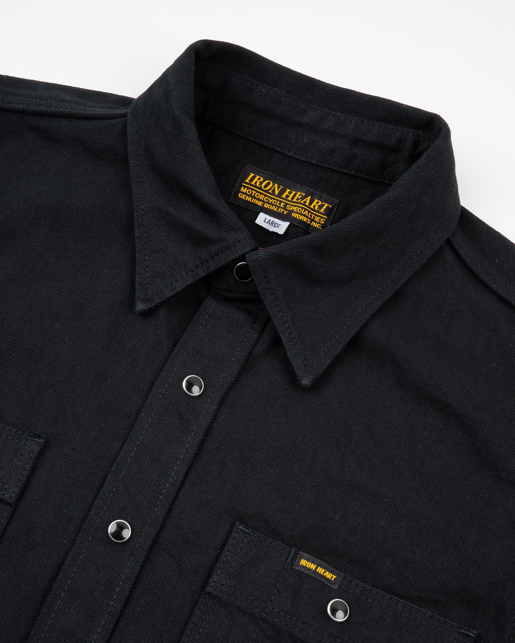 IHSH-338 12oz Selvedge Denim Work Shirt With Snaps - BLACK