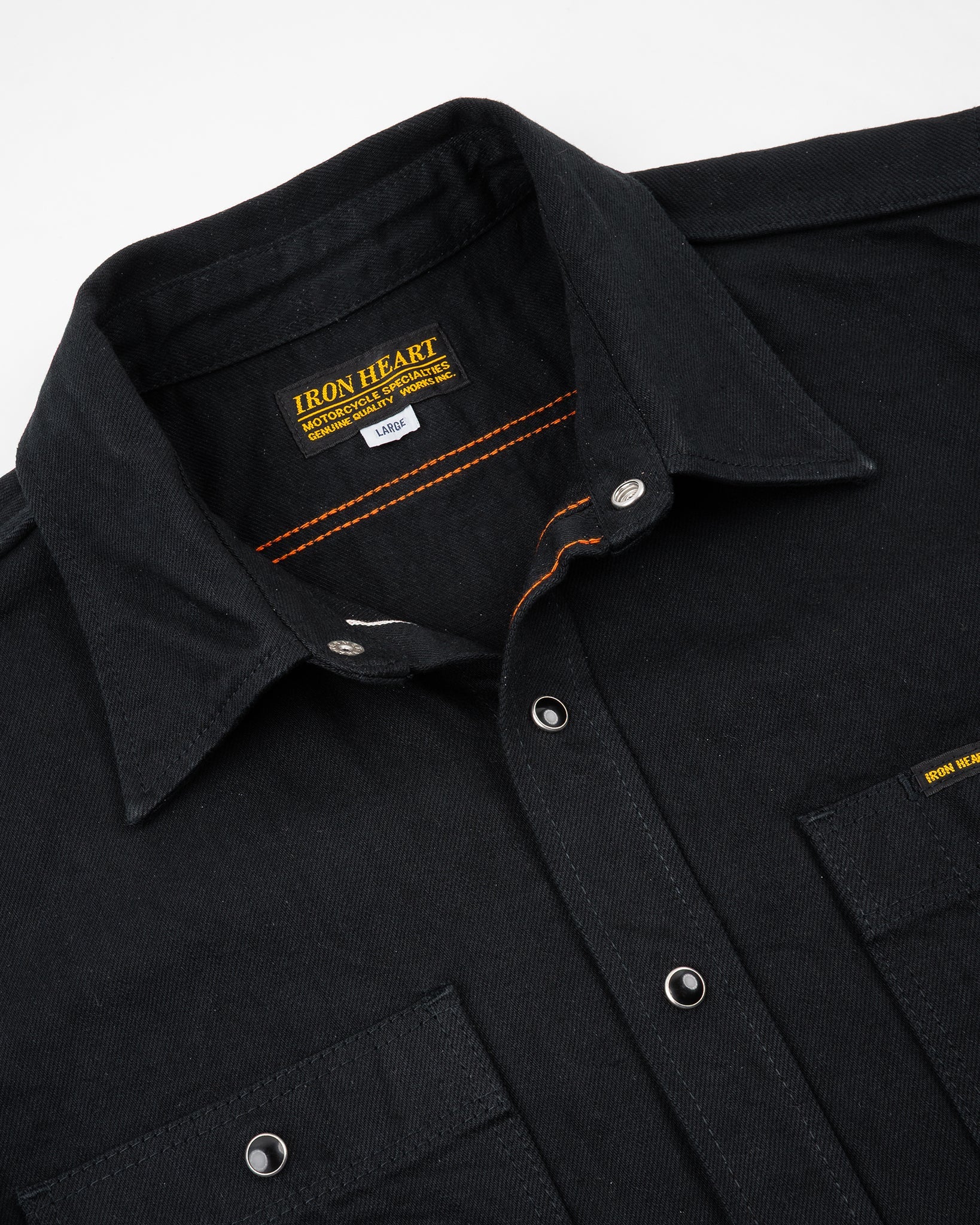 IHSH-338 12oz Selvedge Denim Work Shirt With Snaps - BLACK