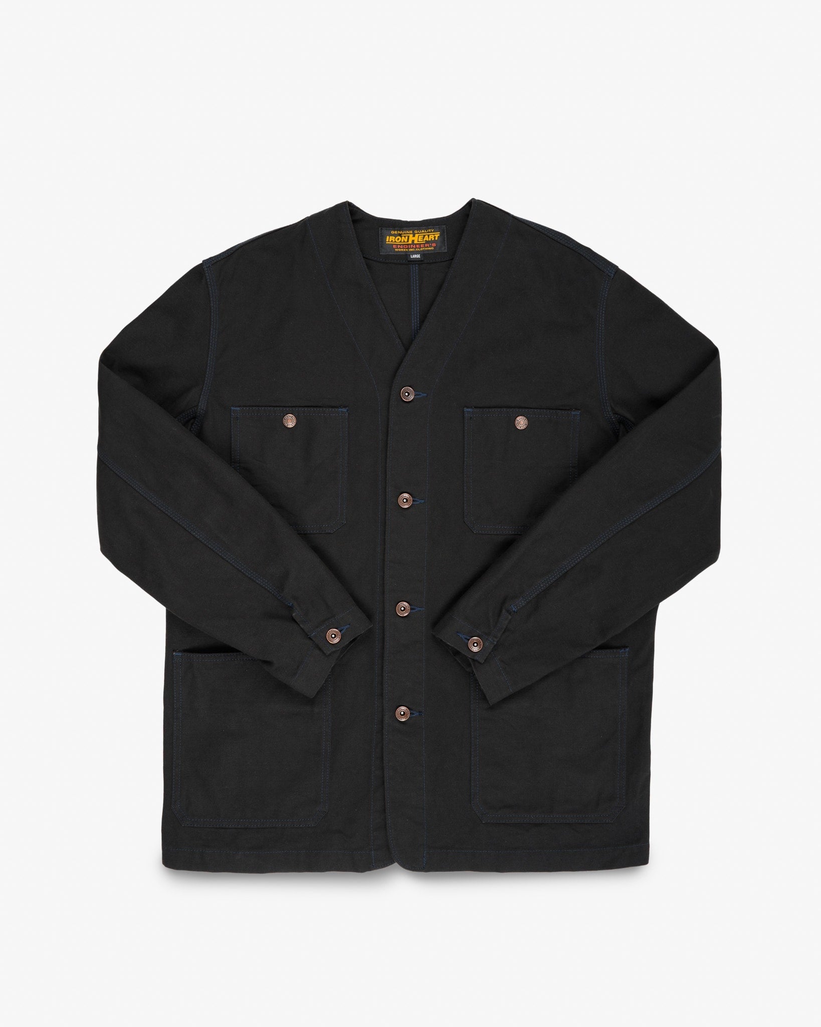 IHJ-159-BLK 13.5oz DUCK COLLARLESS CHORE JACKET - BLACK