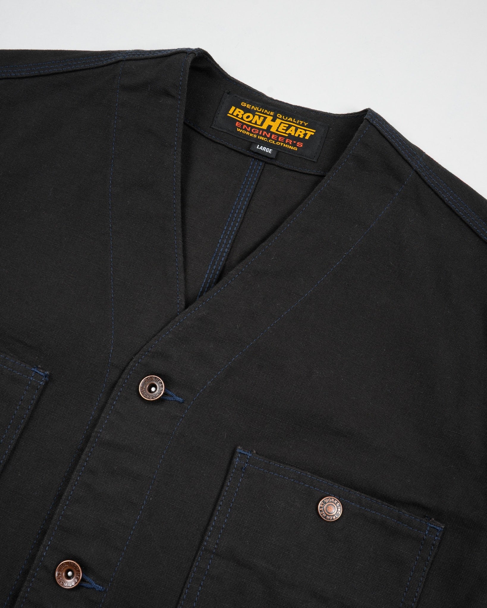 IHJ-159-BLK 13.5oz DUCK COLLARLESS CHORE JACKET - BLACK