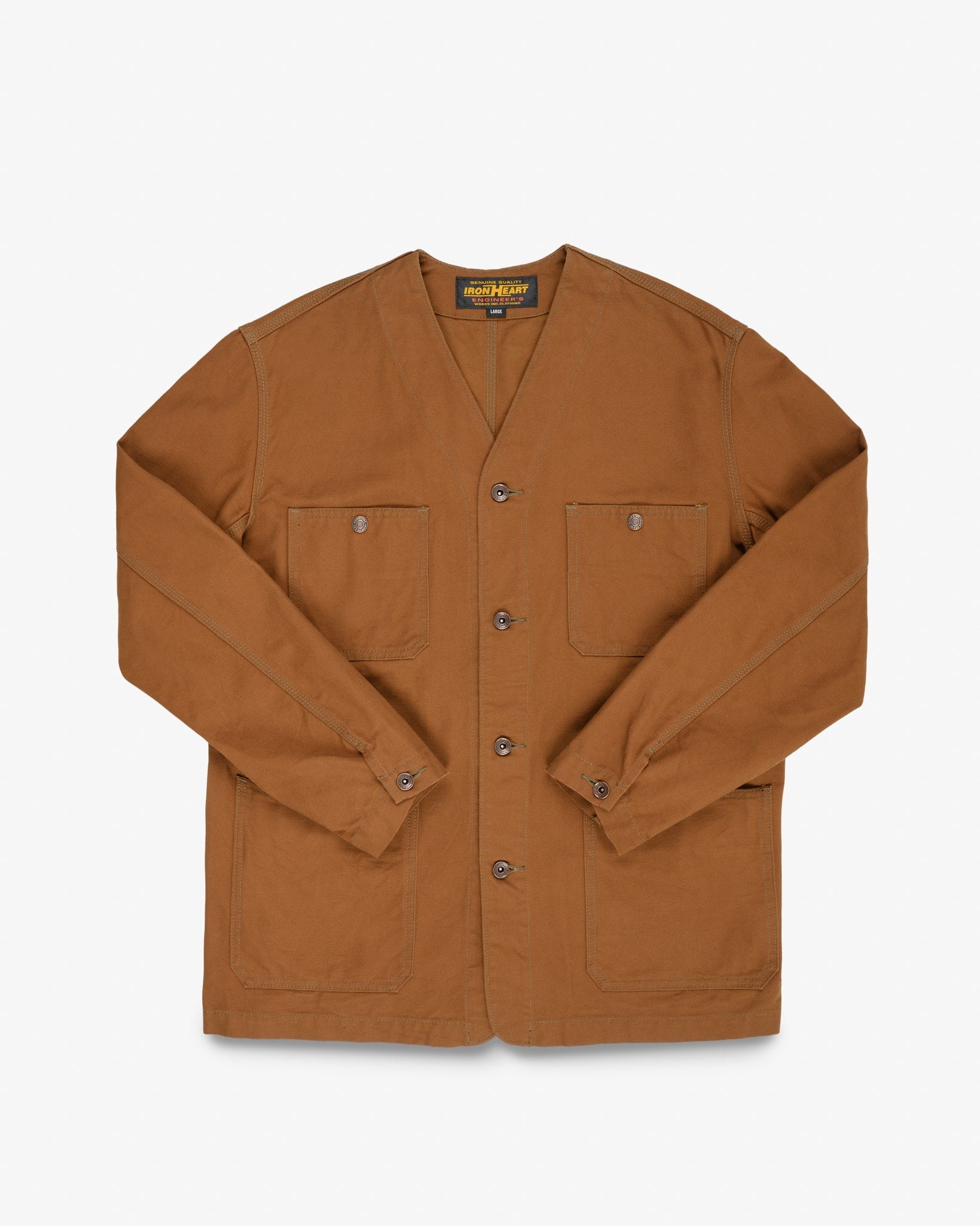 IHJ-159-BRN 13.5oz DUCK COLLARLESS CHORE JACKET - BROWN