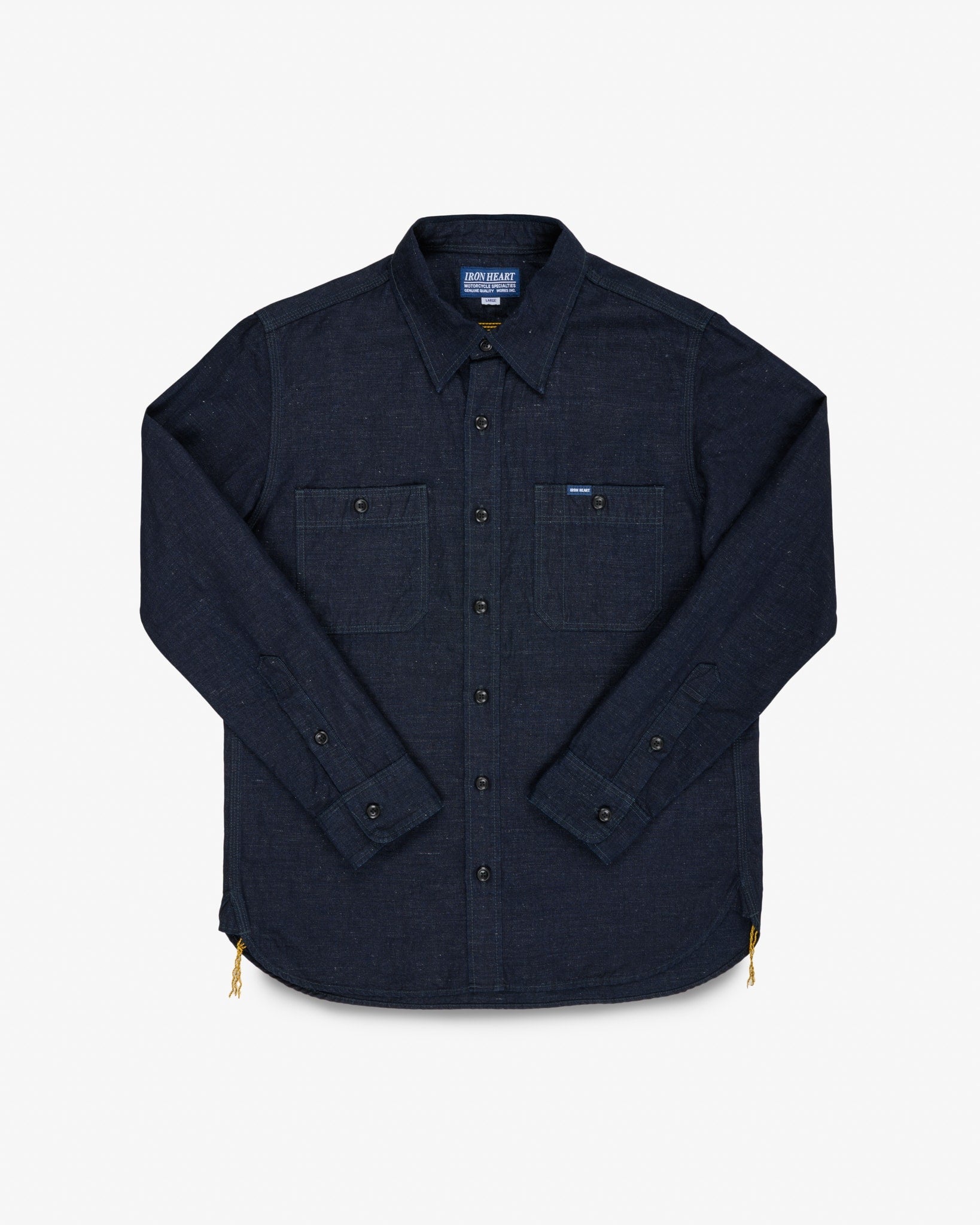 IHSH-443-IND 7oz COTTON LINEN CHAMBRAY WORK SHIRT - INDIGO