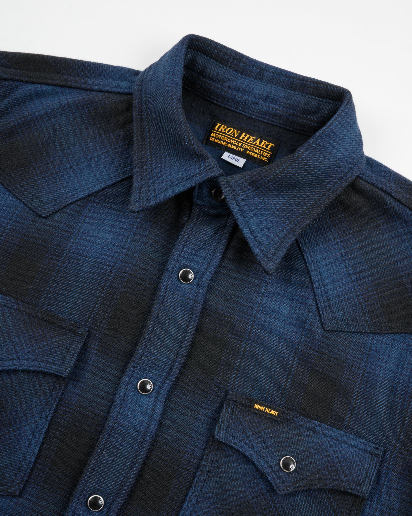 IHSH-264-NAV Ultra Heavy Flannel Ombré Check Western Shirt - NAVY/BLACK