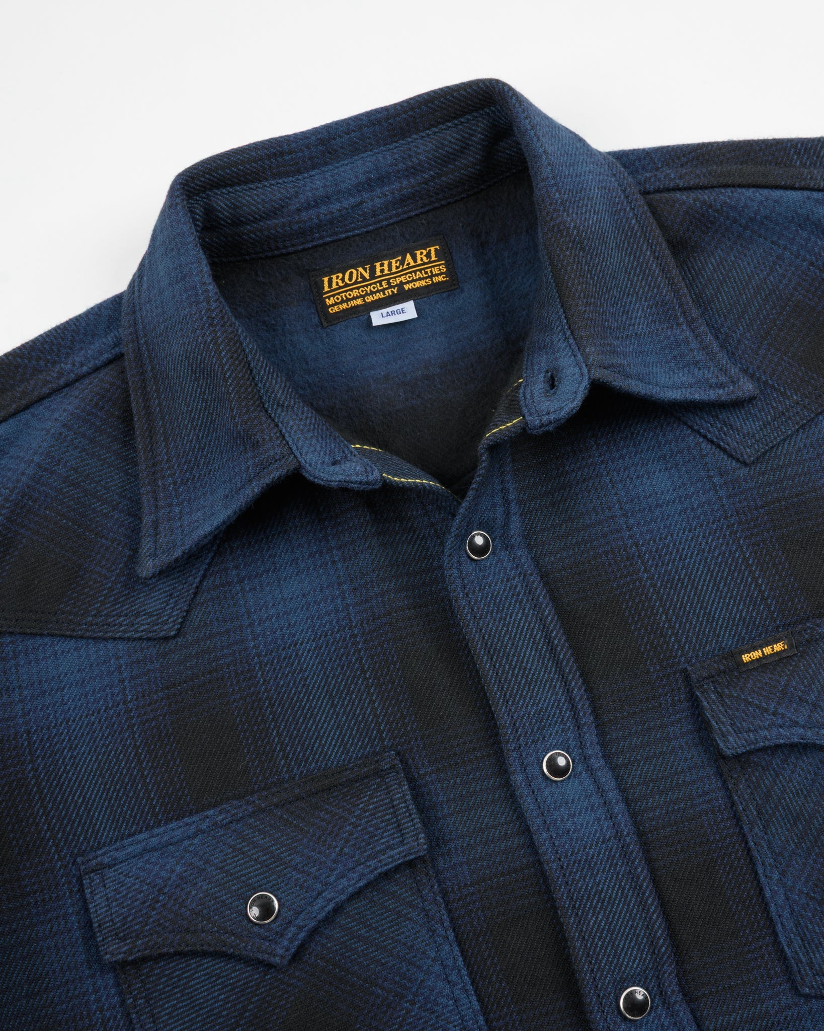 IHSH-264-NAV Ultra Heavy Flannel Ombré Check Western Shirt - NAVY/BLACK