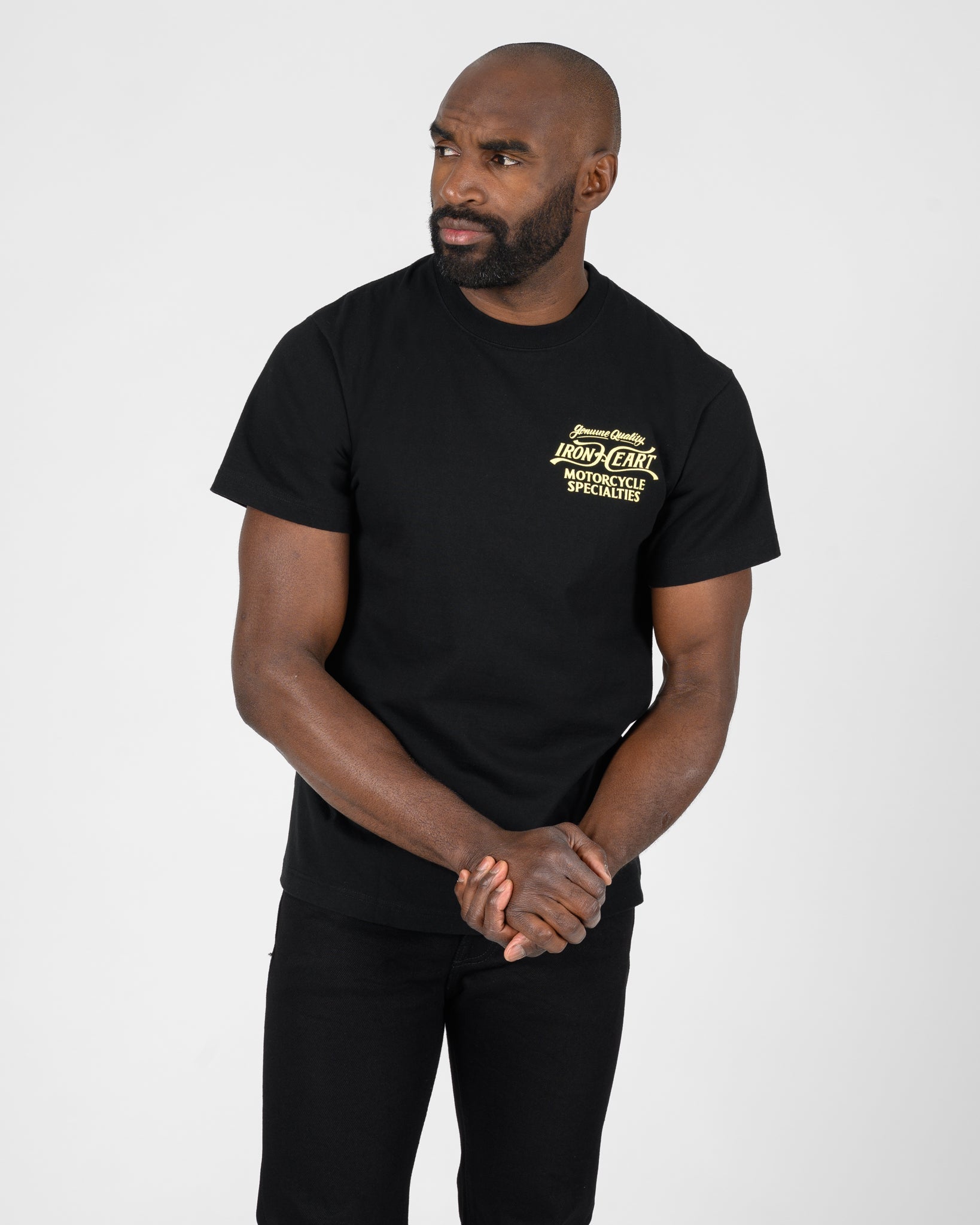 IHT-2505-BLK 7.5oz Printed Loopwheel Crew Neck T-Shirt - BLACK