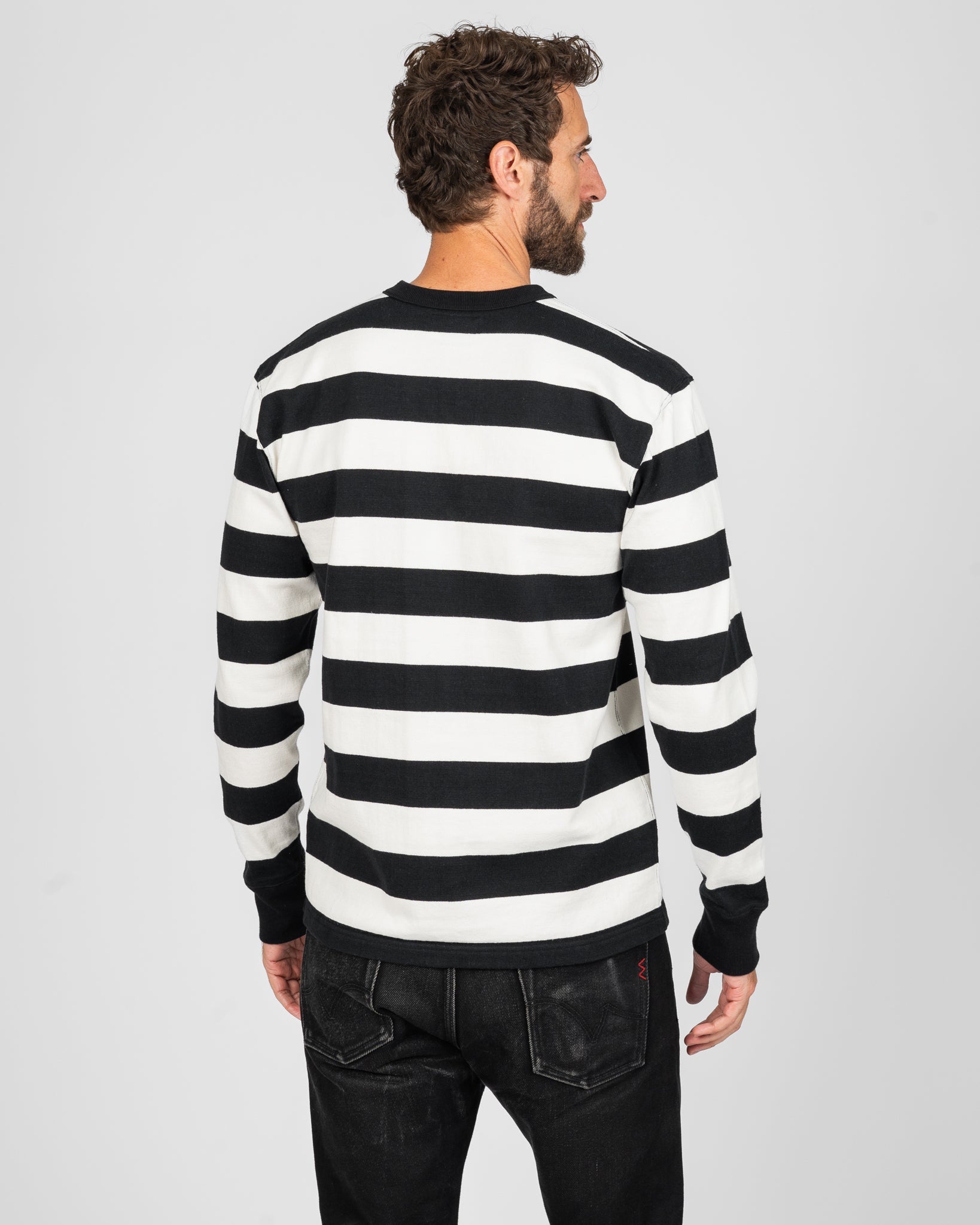 IHTB-01-BLK-WHT 11OZ COTTON KNIT LONG-SLEEVED SWEATER - BLACK/WHITE