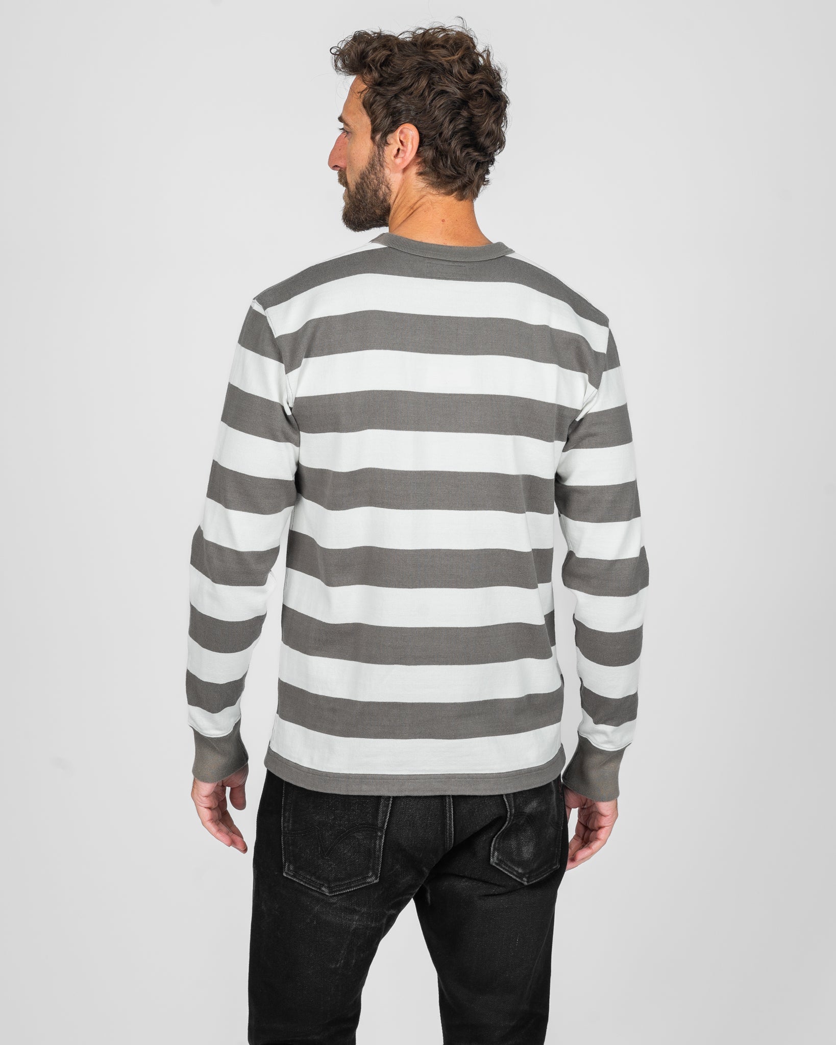 IHTB-01-GRY-WHT 11OZ COTTON KNIT LONG-SLEEVED SWEATER - GREY/WHITE