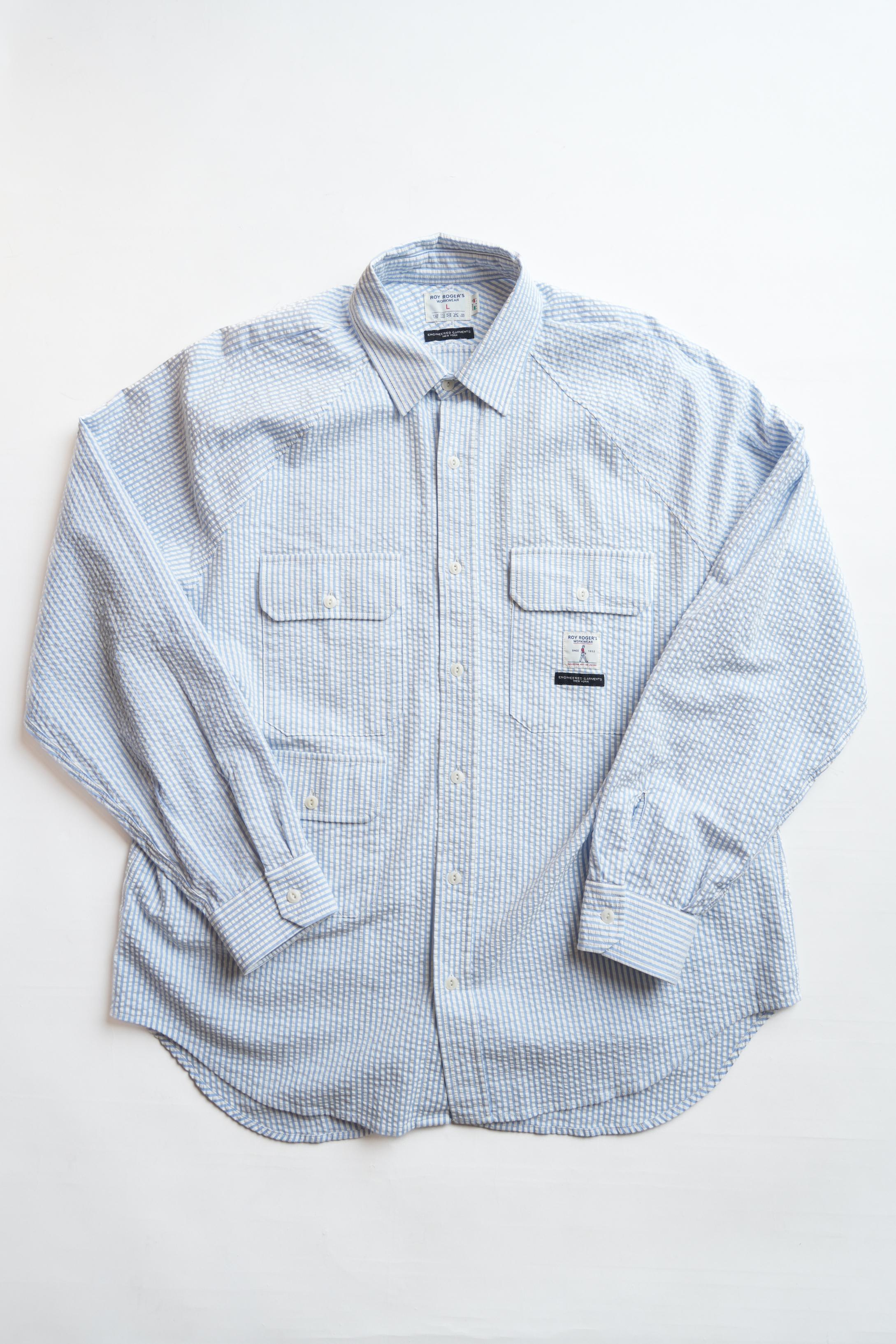 Raglan shirt R.R.WORKWEAR x E.G. Seersucker - Washed Off white/Sky