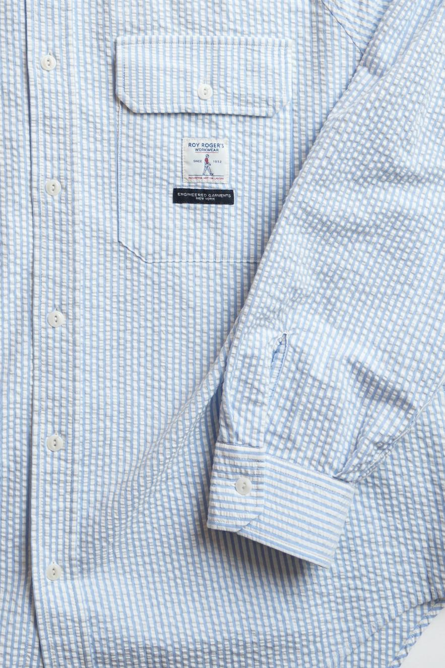 Raglan shirt R.R.WORKWEAR x E.G. Seersucker - Washed Off white/Sky