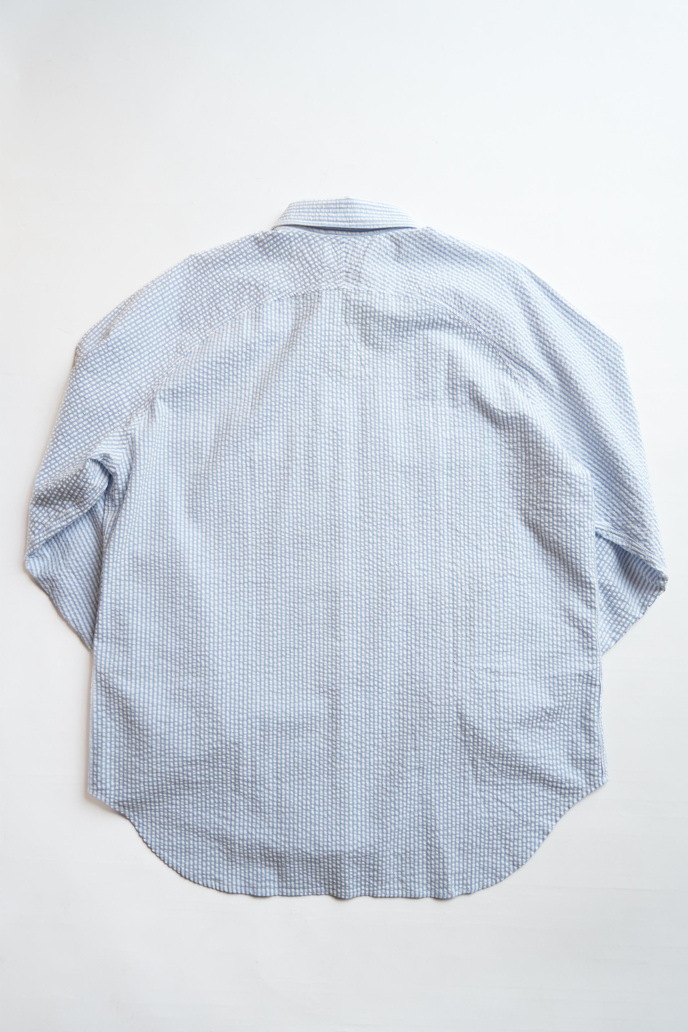 Raglan shirt R.R.WORKWEAR x E.G. Seersucker - Washed Off white/Sky