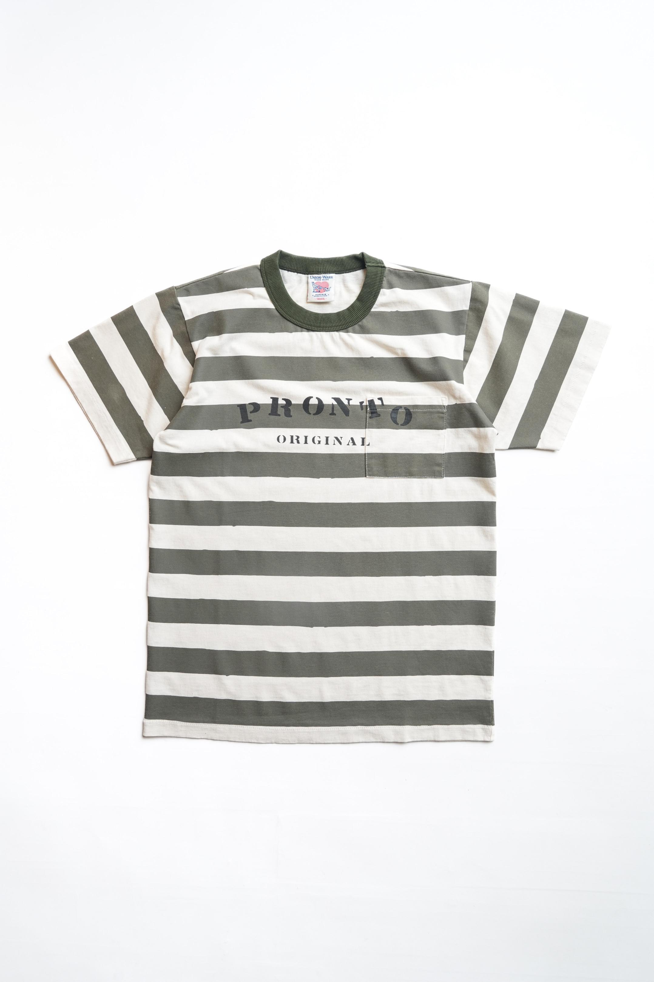 DAILY POCKET TEE - OLIVE PRISONER STRIPE